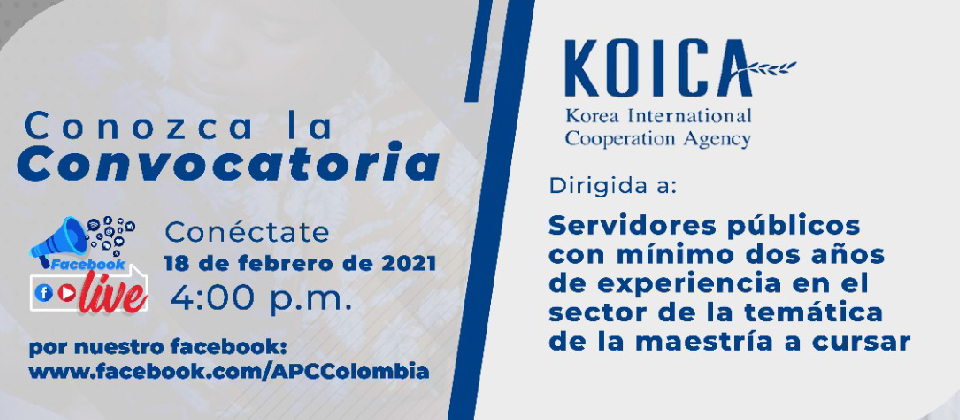 Imagen con la invitación al Facebook Live de la convocatoria de KOICA para servidores públicos