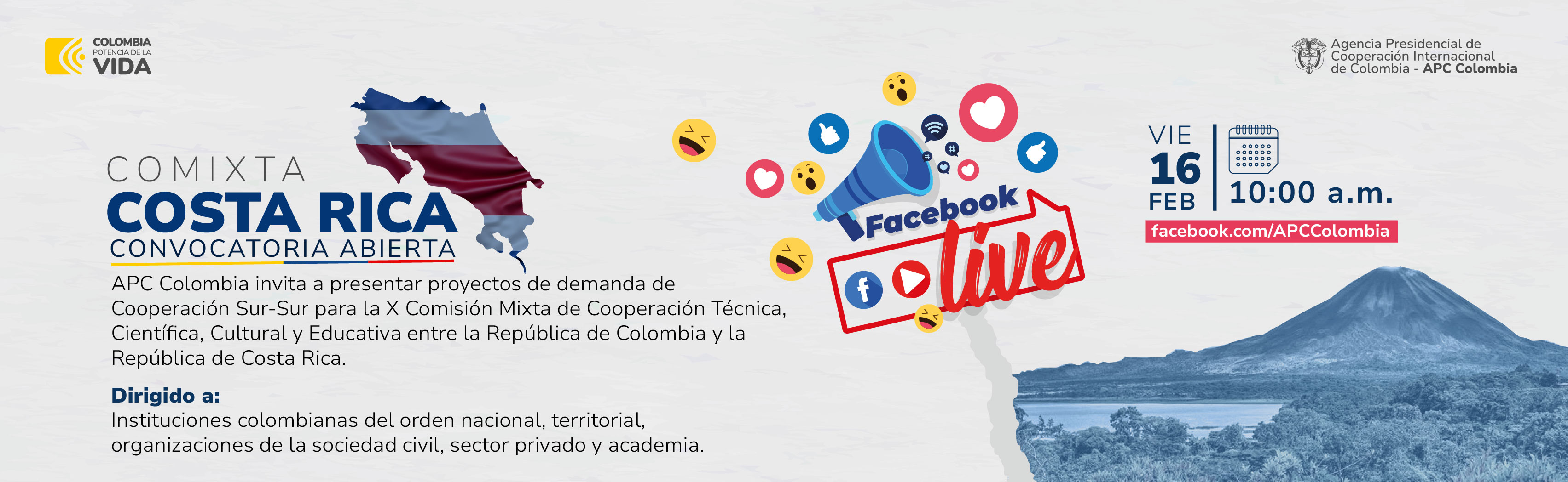 Invitación Facebook Live Comixta entre Colombia y Costa Rica el viernes 16 de febrero a las 10 am
