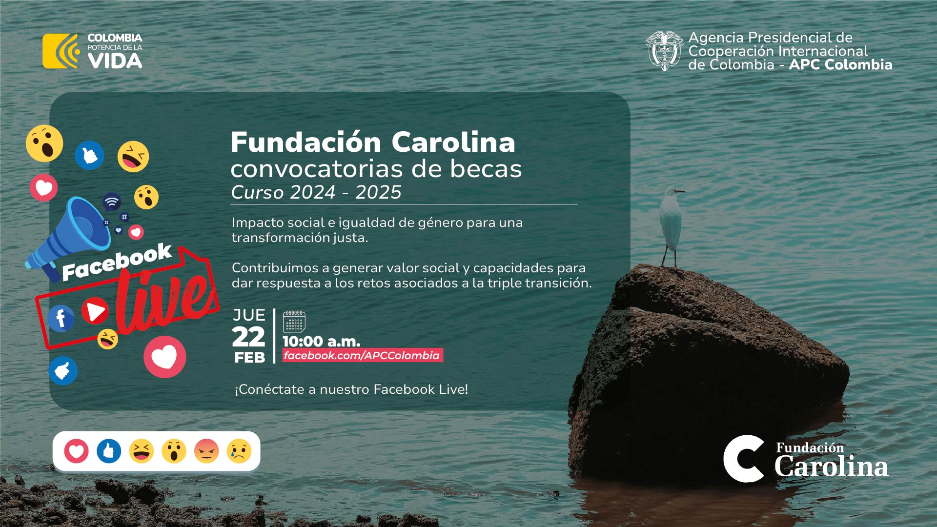 Facebook Live Becas Fundación Carolina jueves 22 de febrero de 2024 a las diez de la mañana