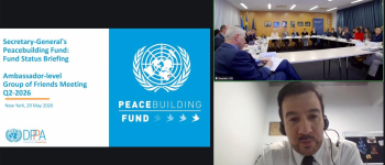 Captura de pantalla de la reunión del Grupo de Amigos del Fondo para la Consolidación de la Paz (Peacebuilding Fund – PBF)
