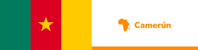 Bandera de Camerún con el nombre del país en abajo a la izquierda y a la derecha la silueta del continente africano