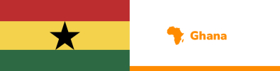 A la izquierda la bandera de Ghana, a la derecha el mapa de África de color naranja